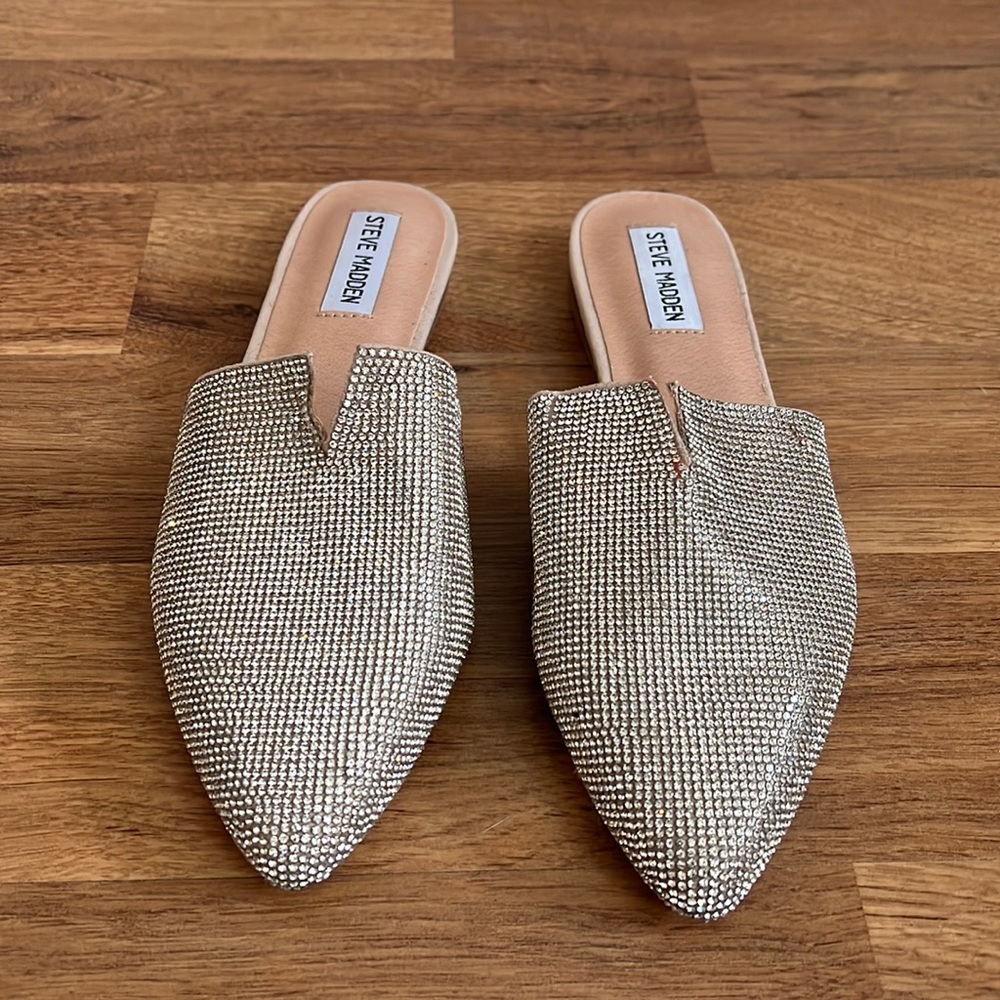 Steve Madden rhinestone slip-on slide flat shoe, size 9
